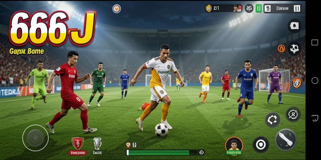 Tampilan utama gameplay 666J yang menegangkan di lapangan sepak bola.