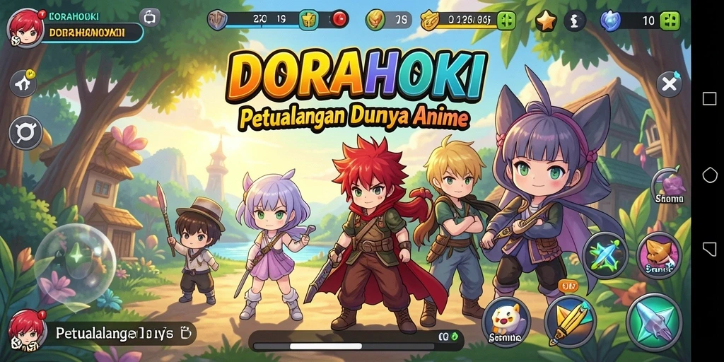 Tampilan gameplay DORAHOKI dengan karakter anime yang menarik.