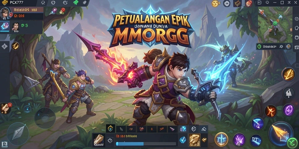Tangkapan layar utama PCX777 menampilkan aksi seru dalam dunia MMORPG.