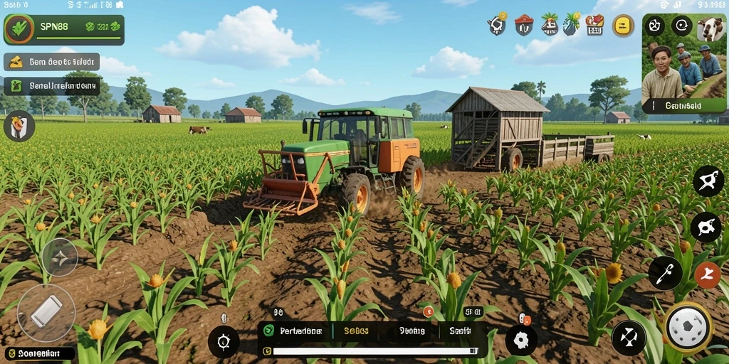 Tampilan gameplay SPN88 yang menampilkan kebun yang subur dan hewan lucu.