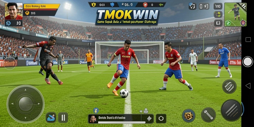 Tampilan gameplay utama TMOKWIN yang menampilkan pertandingan sepak bola seru.